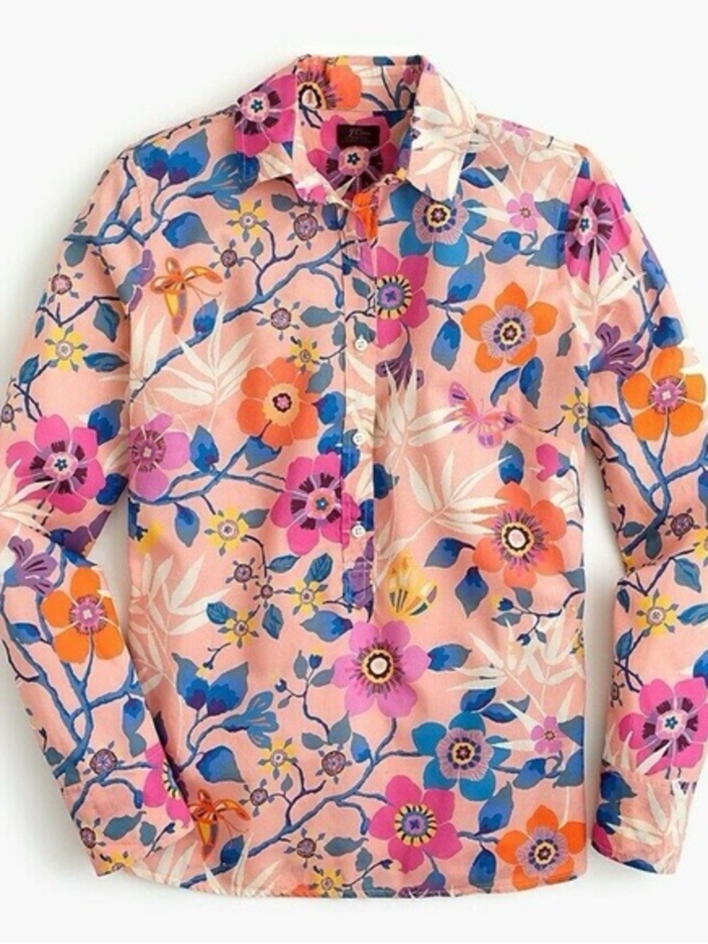 J.CREW Liberty Pavilion Floral Popover Shirt 10 Pink Cotton Button Top